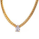 18K Gold Pear Crystal Herringbone Necklace