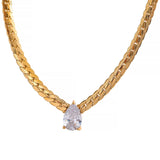18K Gold Pear Crystal Herringbone Necklace